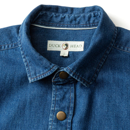 Duck Head Denim Snap Shirt - Clyde Solid - Indigo Blue