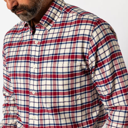 Duck Head Cotton Flannel Sport Shirt - Bradner Plaid - Rio Red