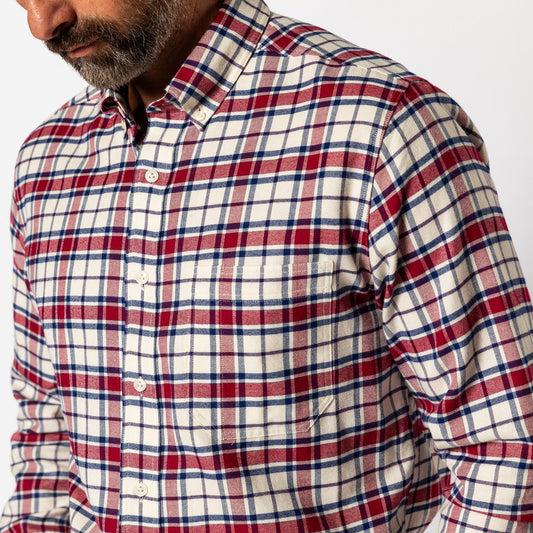 Duck Head Cotton Flannel Sport Shirt - Bradner Plaid - Rio Red
