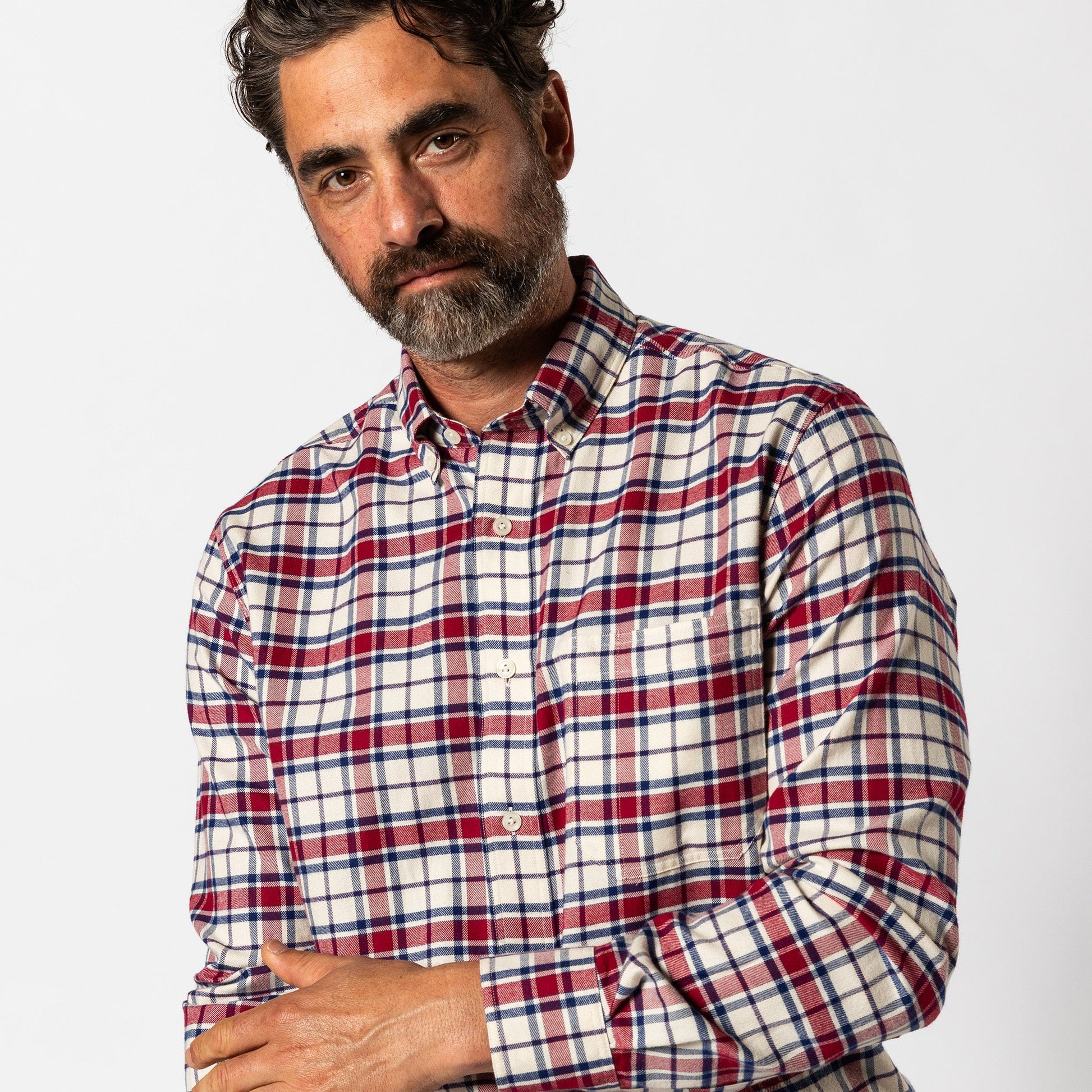 Duck Head Cotton Flannel Sport Shirt - Bradner Plaid - Rio Red